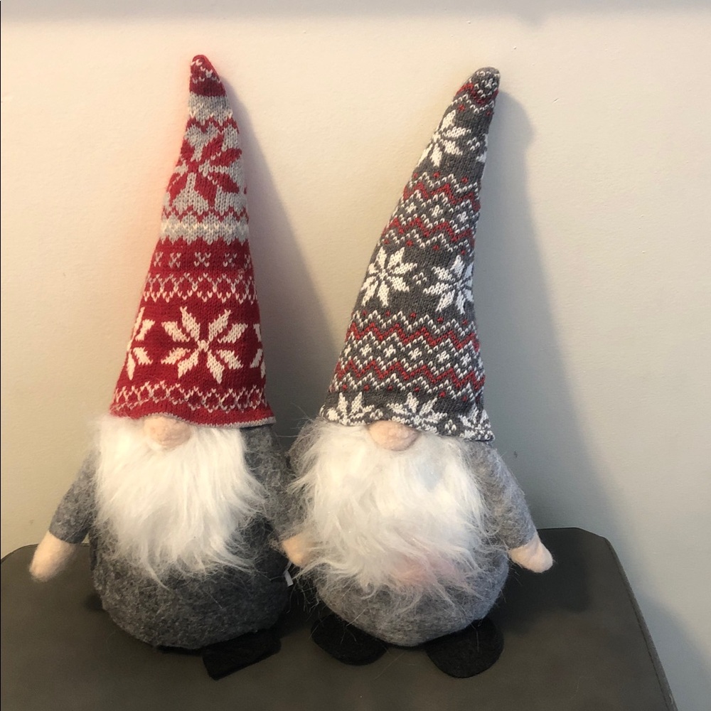 Festive Gnome Decor with Red and Gray Hats